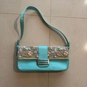 Carla Mancini embroidered and beaded light blue shoulder bag